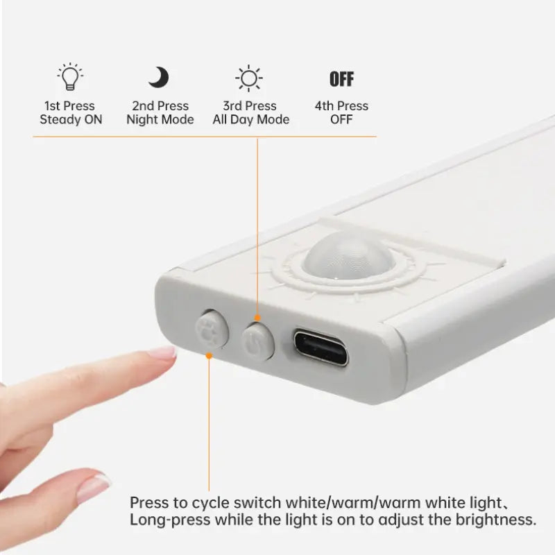 Motion Sensor Light, USB-Rechargeable LED Sensor Lamp with Adjustable Lighting Modes, Dimmable Lighting, Wireless LED Light for Kitchen Cabinets, Bedrooms and Wardrobes, Night Light for Home Decor and Ambient Lighting