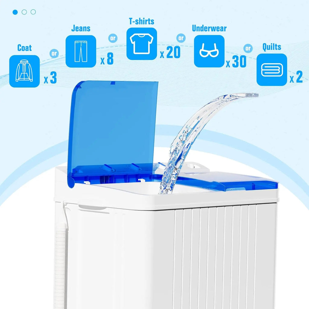 INTERGREAT Portable Washing Machine, 28lbs Twin Tub Washer Compact Laundry Machine with Timer Knobs, Semi-automatic 18lbs Washer 10lbs Spinner Combo for Dorms, Apartments, Blue#Summervibes