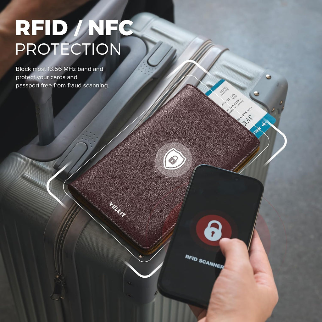 Passport Wallet for Travel RFID Blocking Premium Leather