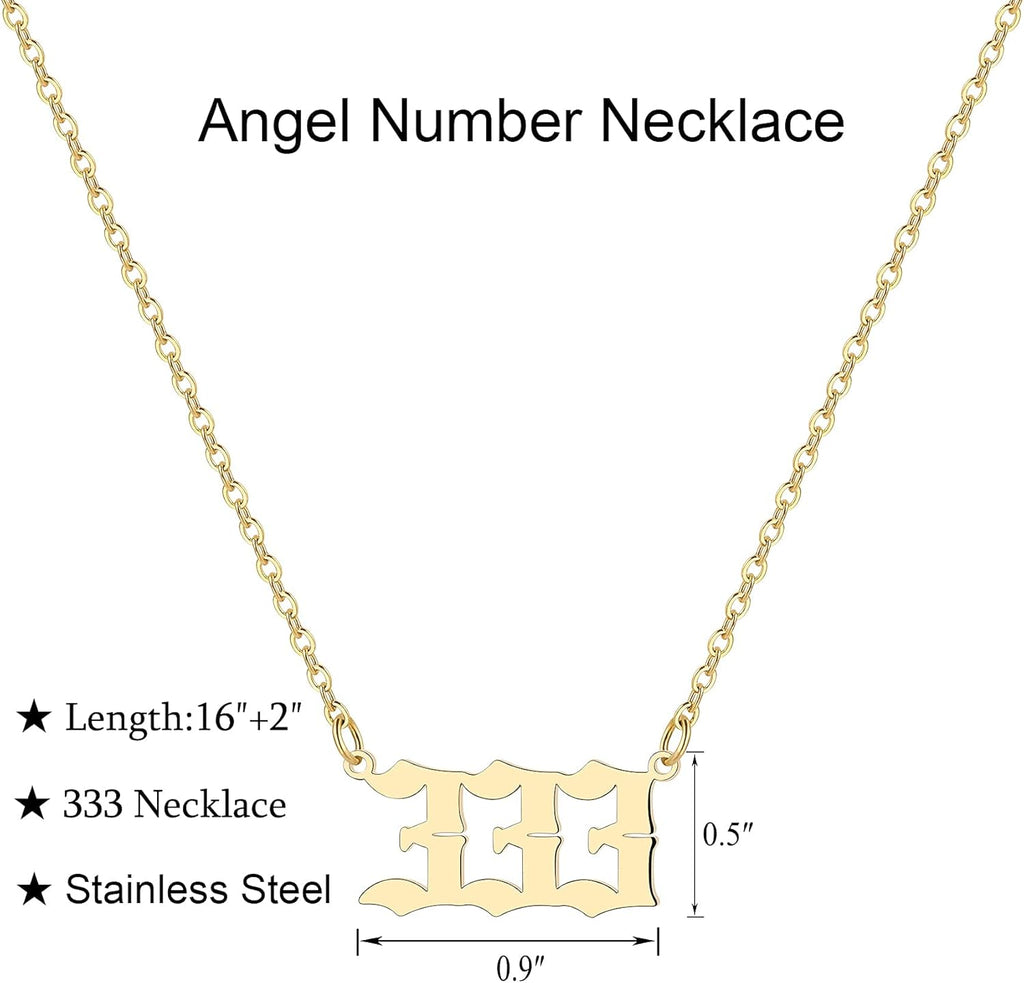 Angel Number Necklace for Women, 18K Gold Plated 000 111 222 333 444 555 666 777 888 999 Necklace Numerology Jewelry